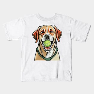 Labrador dog biting tennis ball in his mouth Kids T-Shirt